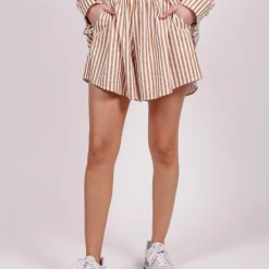 Rowan Clothing Co. Brunette The Label Striped Shorts: Caramel Women's